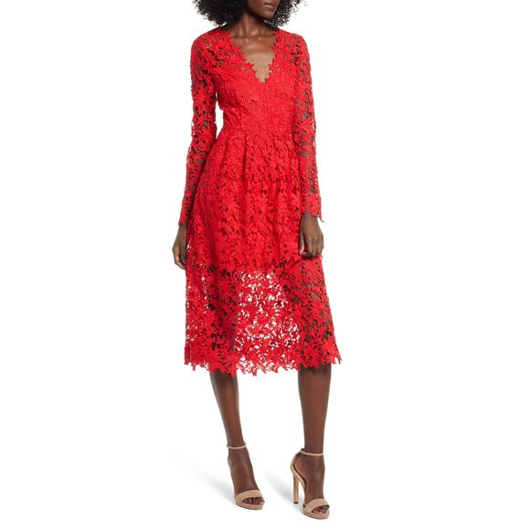ASTR The Label Lace Dress Womens XXL Red Glam Event Cutout Party Cocktail Plus - Picture 1 of 6